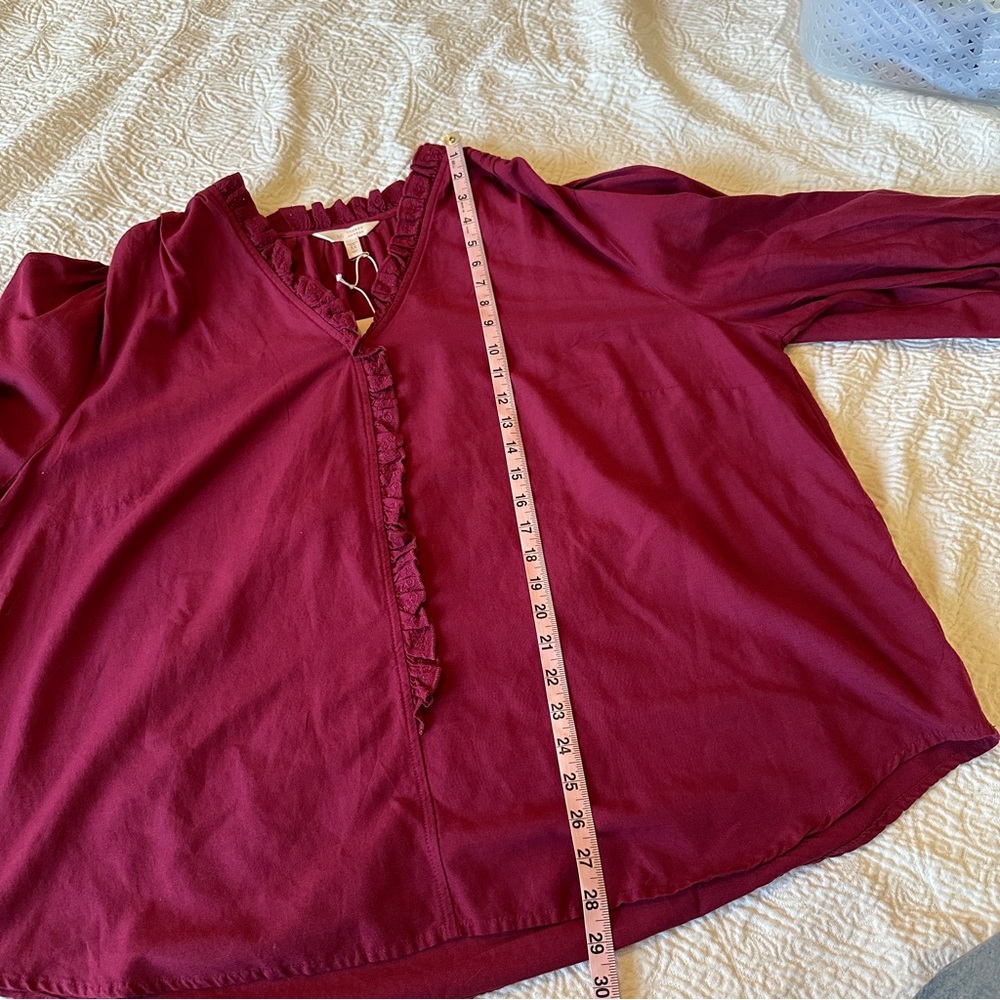 Kohls  LC Lauren Conrad Ruffle Blouse NEW 3X Wine Chalet - Picture 8 of 8